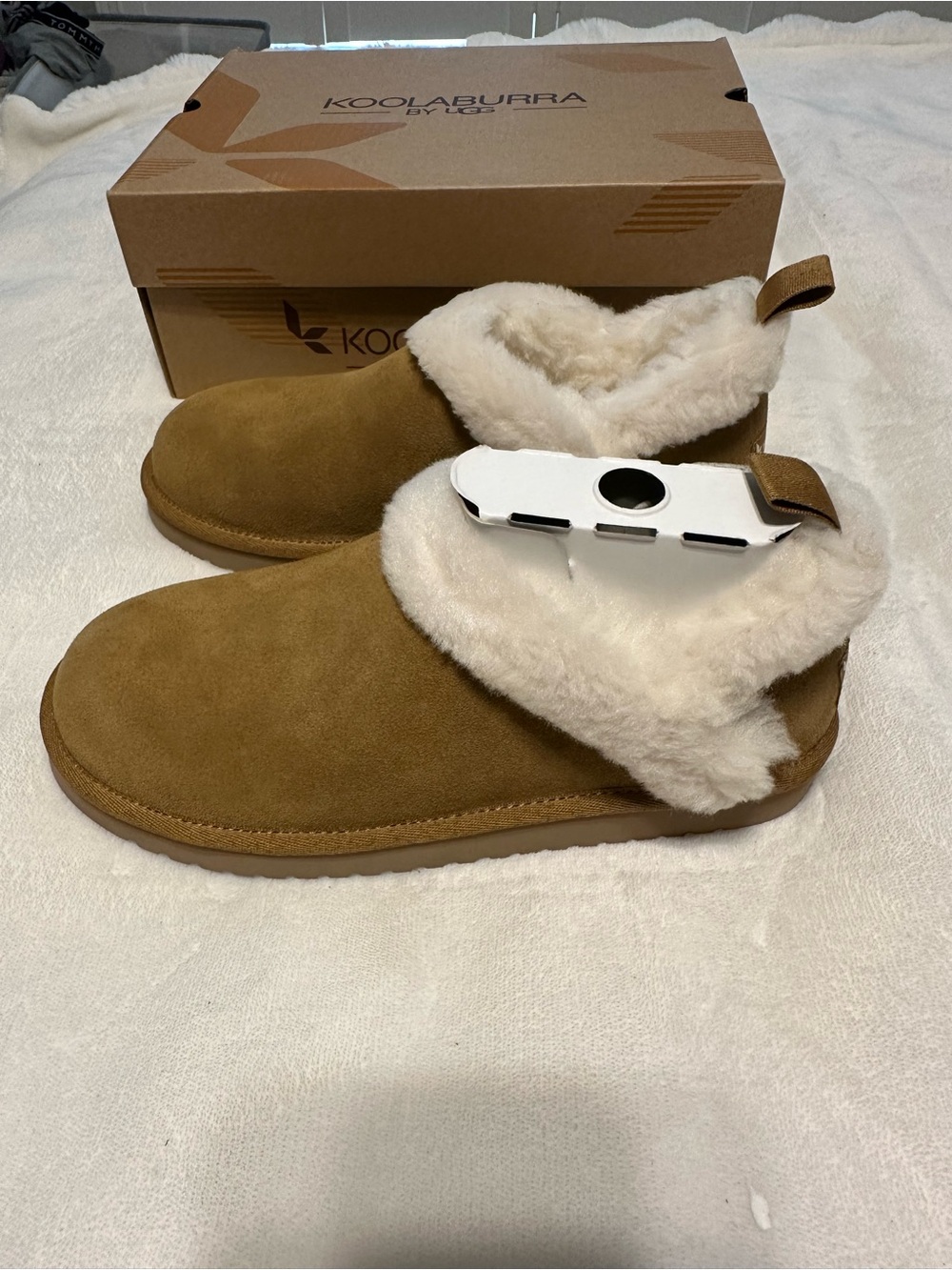 Koolaburra Chestnut Suede Shearling-Lined Kids Slip-On Boots